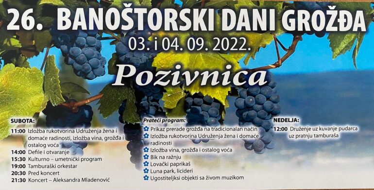 „Banoštorski dani grožđa“ 3. i 4. septembra