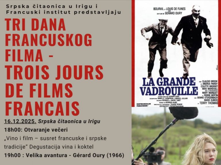 Tri dana francuskog filma u Srpskoj čitaonici u Irigu
