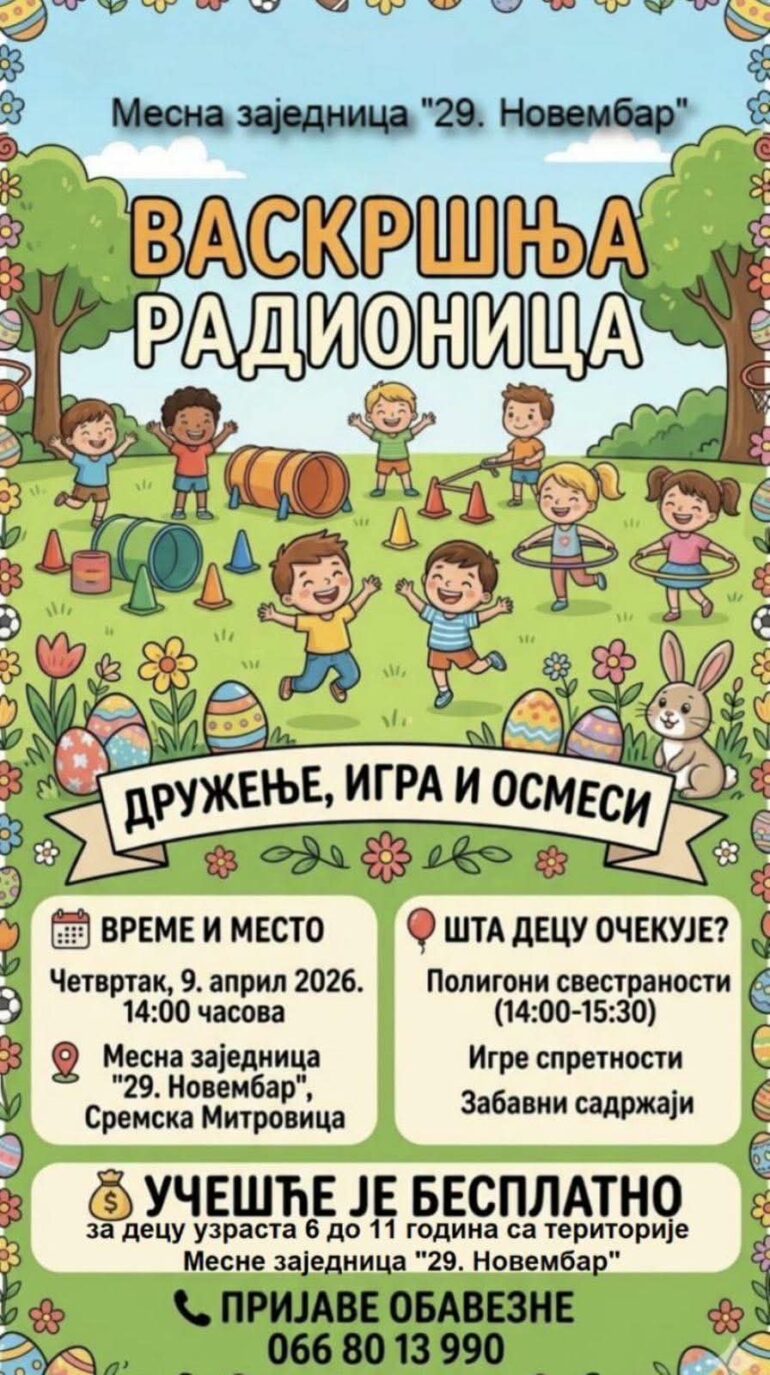 Vaskršnja radionica 9. aprila u Mesnoj zajednici „29. novembar“