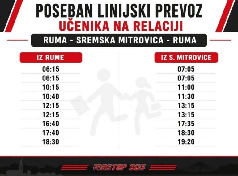 Od 1.septembra poseban linijski prevoz za učenike srednjih škola iz Rume koji se školuju u Sremskoj Mitrovici